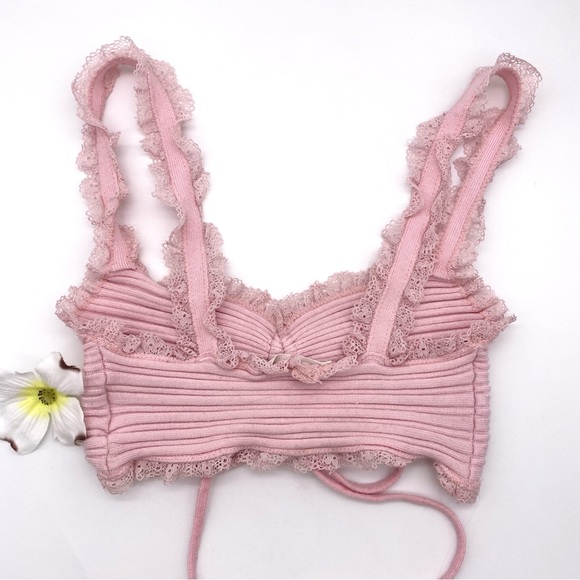 NWOT For Love & Lemons Pink Knit and Frill Lena Bralette, XXS - Picture 5 of 14
